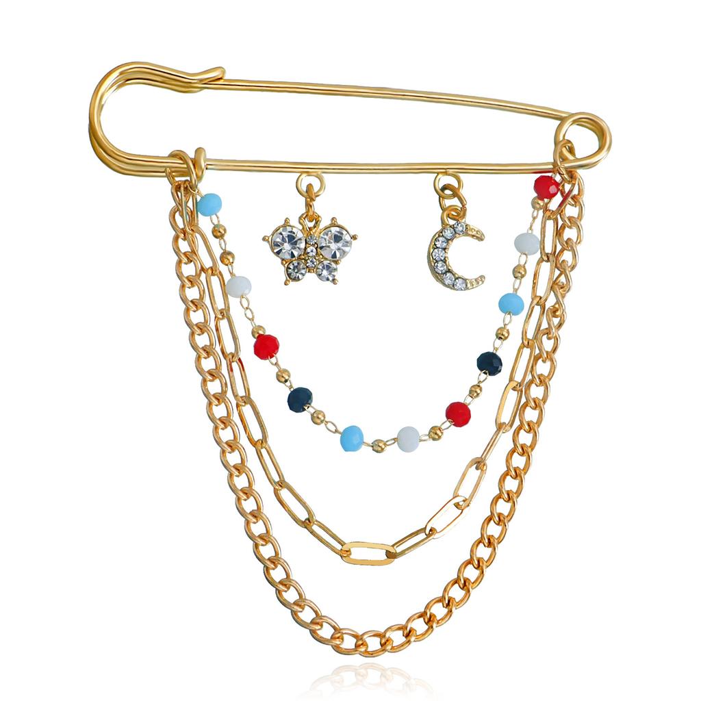 Korean ins trendy retro chain pin brooch street trendy metal decoration hip hop suit accessories men