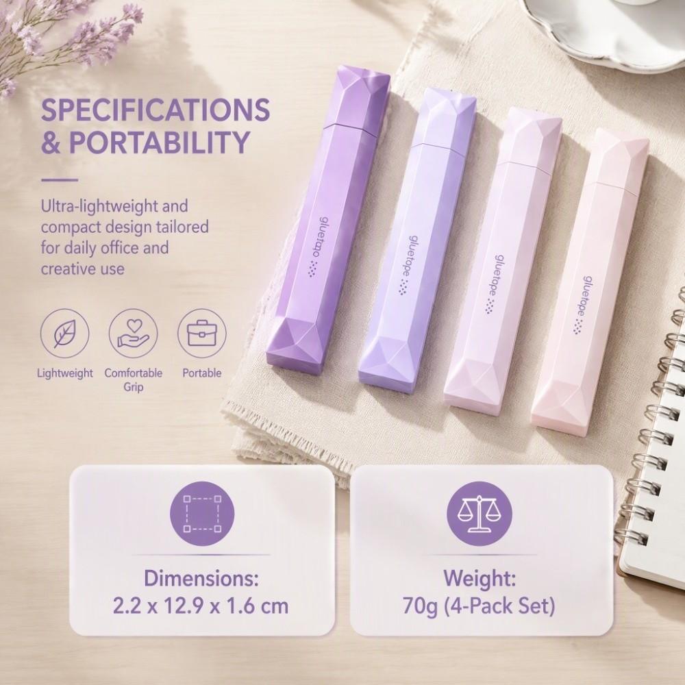 4pcs 6mm Width Double Sided Glue Pen Even Adhesion Glue Tape Roller Crafts