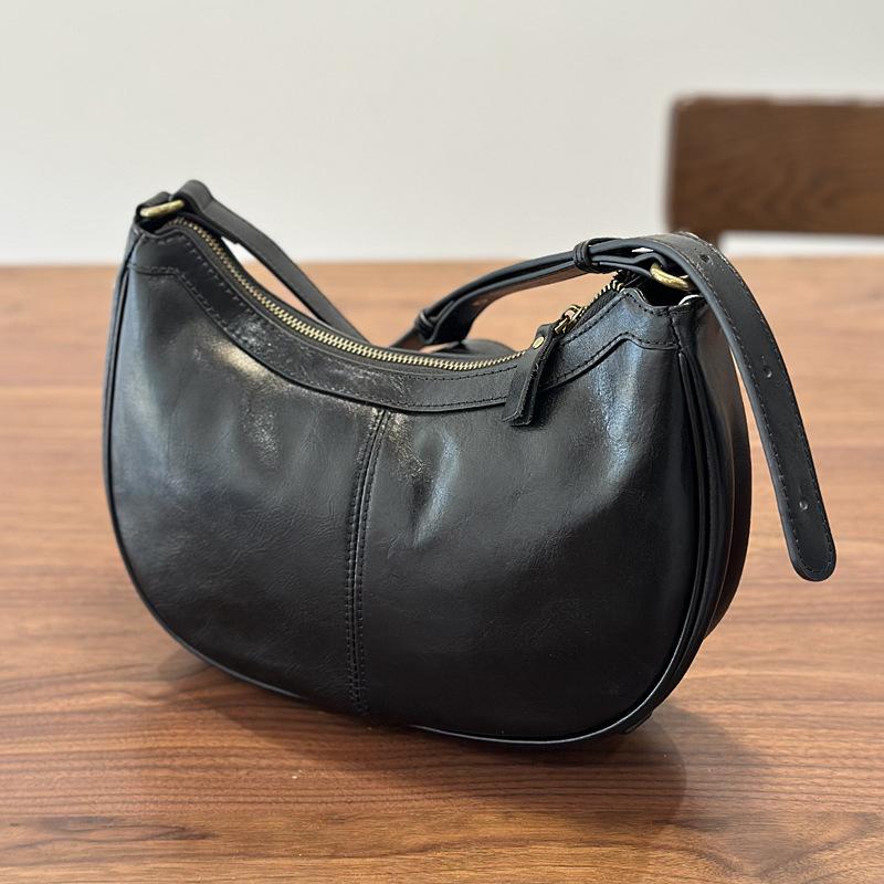 Johnature Genuine Leather Solid Color Shoulder Bag Retro High-end Commuting Large Capacity Women s Bag чёрный