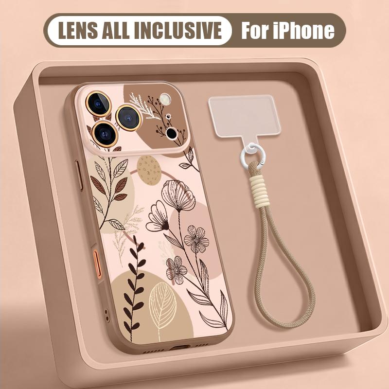 Little Flower Pattern Magnetic Lanyard Phone Case For iPhone 17 Pro Max 16 15 14 13 Pro Max For Magsafe Shockproof Hard PC Cover