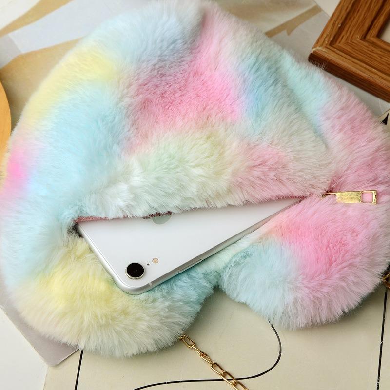 Imitation rabbit fur heart-shaped plush bag autumn and winter new women's bag versatile messenger bag love chain single shoulder portable