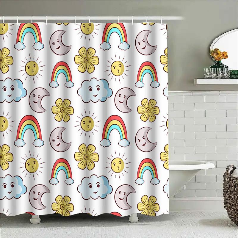 Cute Sunflower Moon Rainbow Cloud Shower Curtain Home Decor Bathroom Liner Kids Gift Creative Modern Waterproof Fabric 180X274Cm
