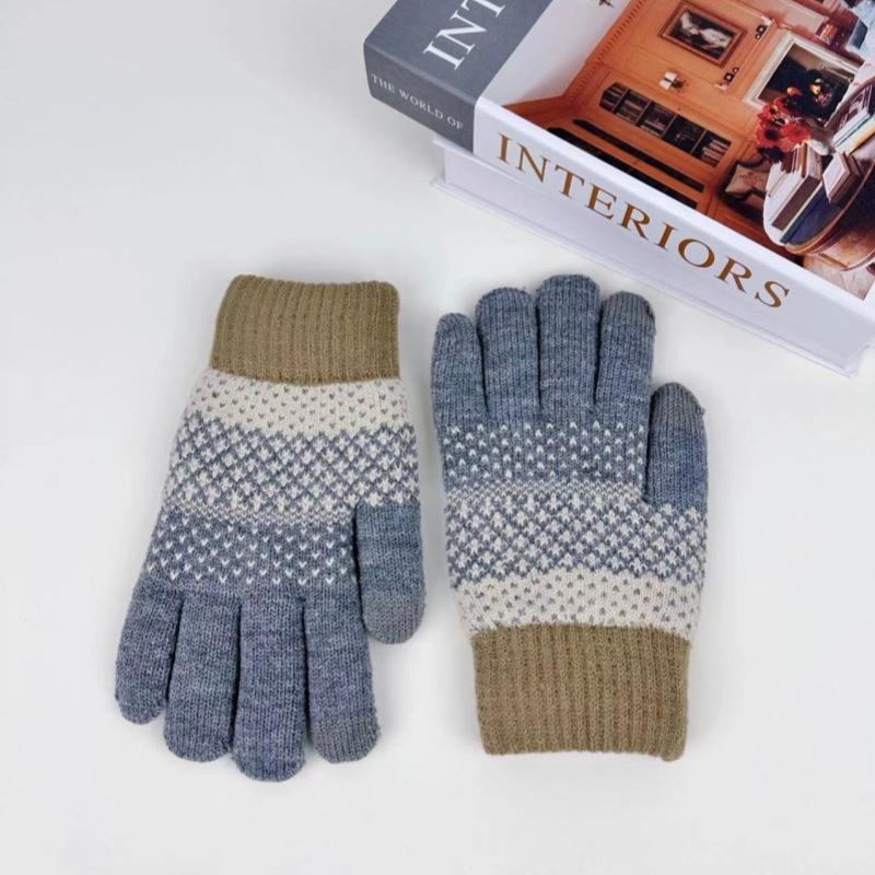 Warm Knitted Gloves for Men Winter Double Layer Thickened and Velvet for Cold Protection