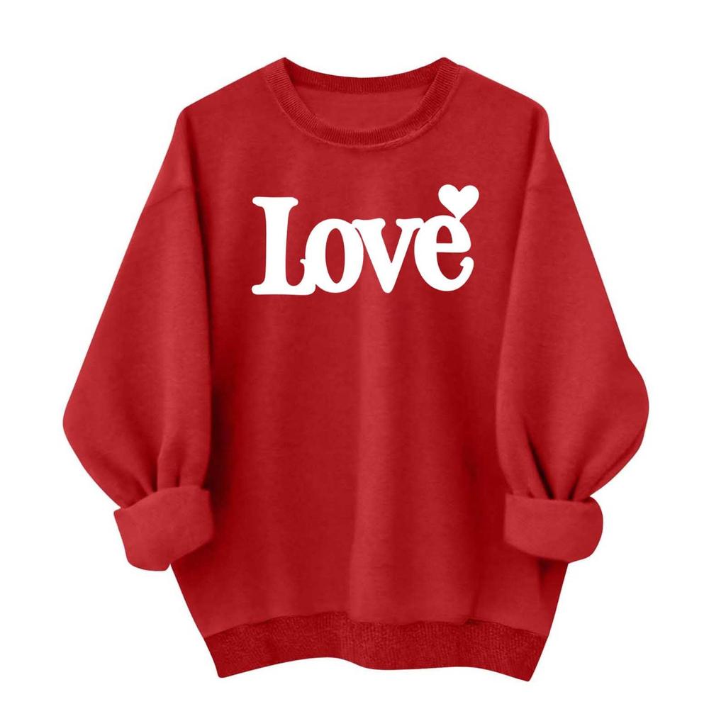 Damen Lässiges und Modisches Rundhals-Top mit Valentinsdruck Kapuzen-T-Shirt Langarm-Sweatshirt