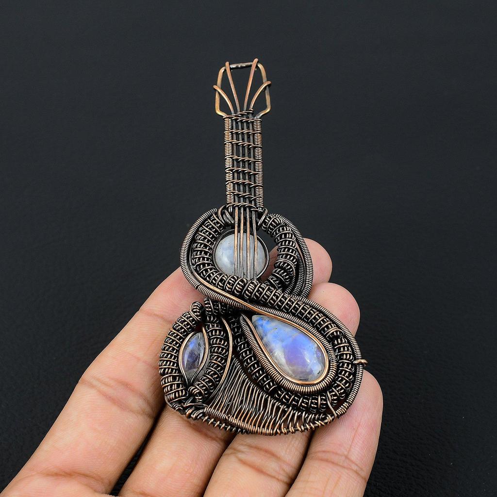Rainbow Moonstone Pendant Gemstone Jewelry, 999 Copper Wire Wrapped Pendant, Handmade Beautiful Jewelry Pendant