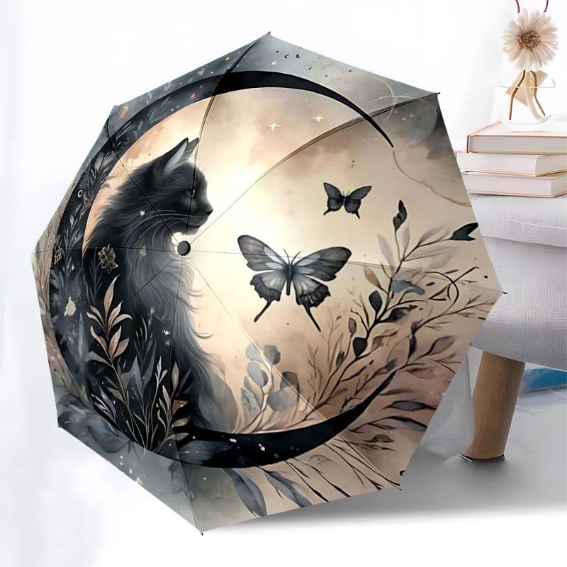 

1pc Magic Moon Cat Butterfly Outdoor Umbrella - Automatic Opening/Closing, Portable Tri-Fold Design, 8-Rib Iron Frame, Festival Gift for Fans, Travele