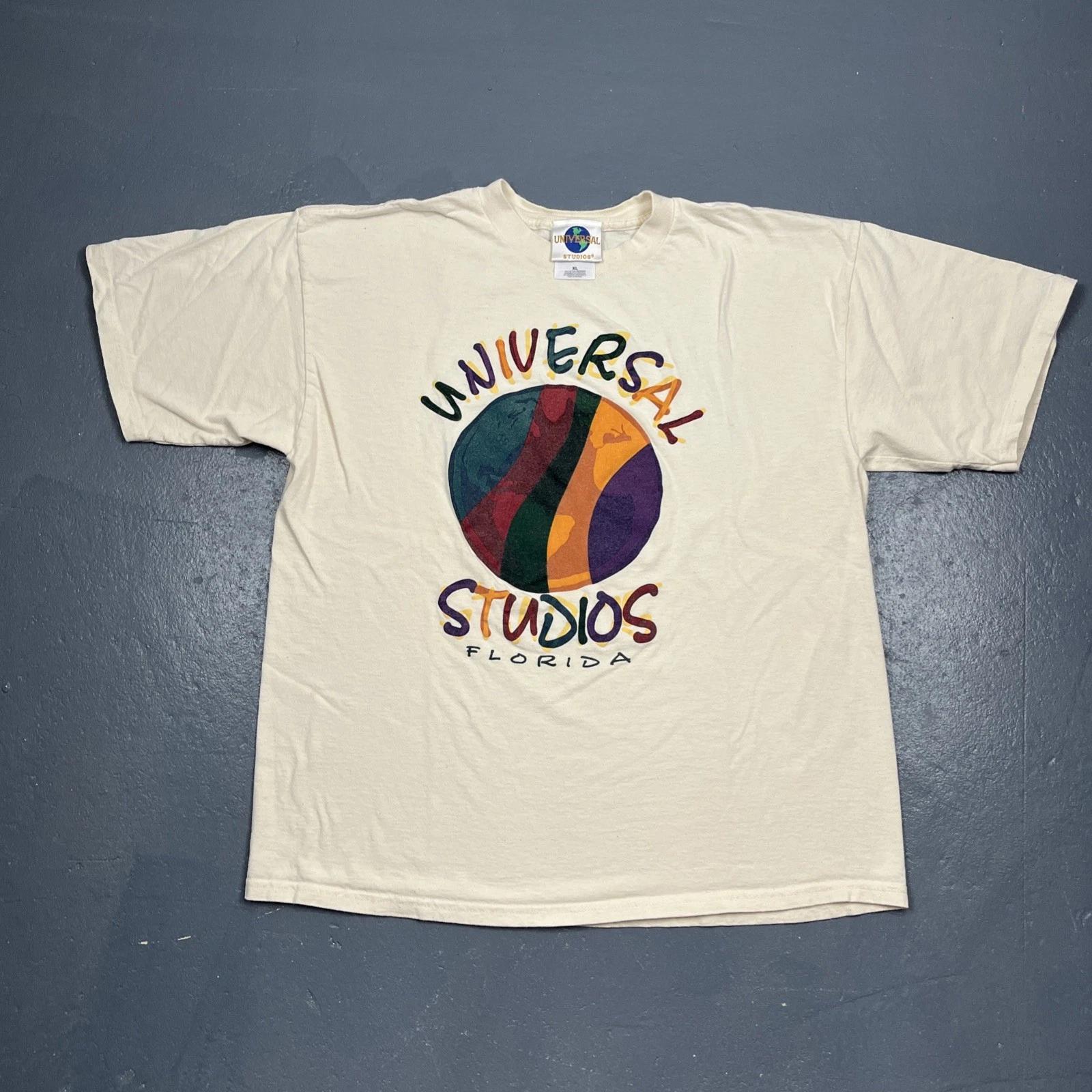 

Vintage 90s Y2K Universal Studios Florida Tshirt XL Beige VTG Travel Vacation L