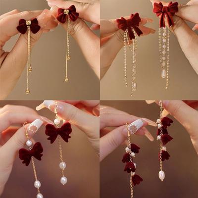 Weihnachten Beflockung Drop Ohrringe Bowknot Stud Ohrringe Für Frauen Mädchen Jahr Schmuck Ohr Zubehör