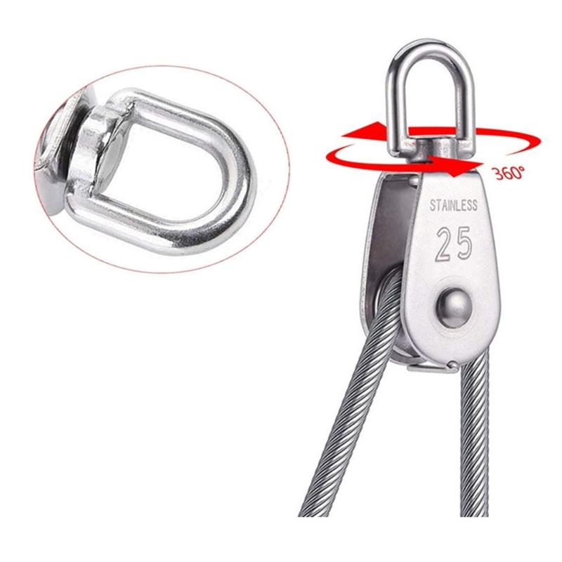 2 Stück M25 Edelstahl Drahtseil Kräne Doppel-Flaschenzug Hebekrane Wirbelhaken Einzel-Flaschenzug Hängender Draht