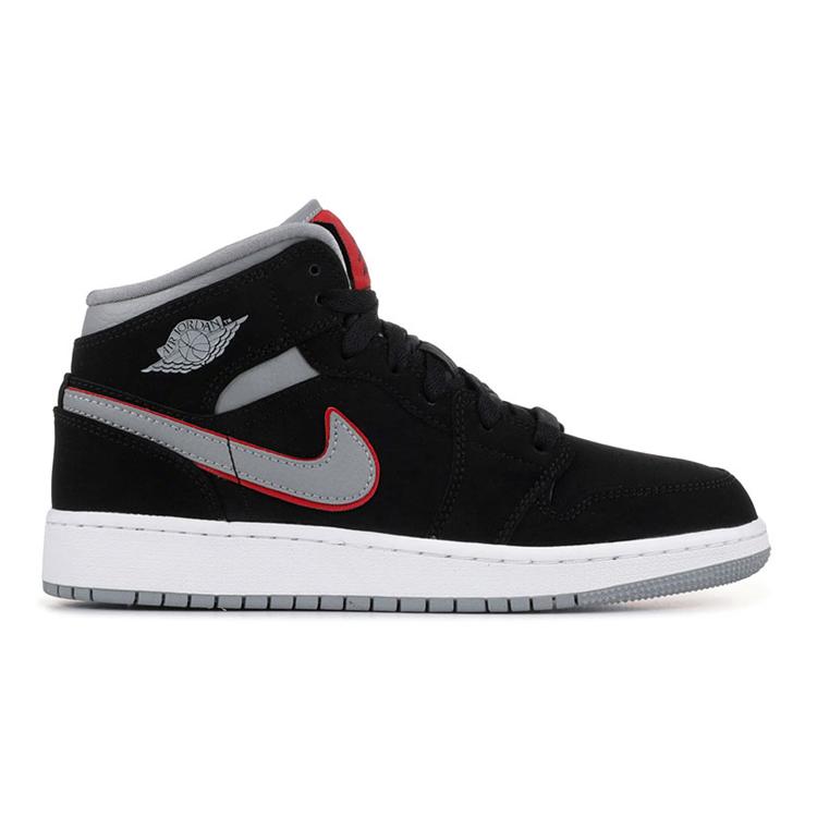 New Jordan 1 Mid Black Particle Grey Gym Red GS 554725-060