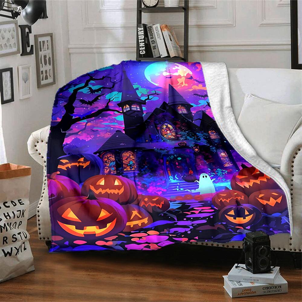1pc Halloween Haunted Blanket, Lightweight Flannel Throw Blanket for Sofa, Bed, Travel, Camping, Living Room, Office, Couch, Chair, and Bed