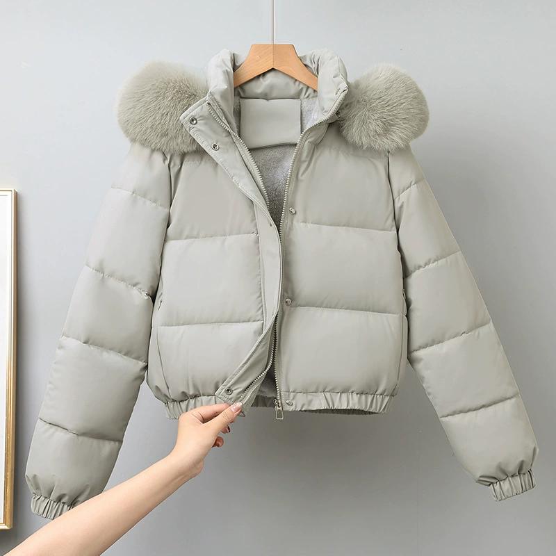 Winter Short Parkas Short Padded Jacket Women's Padded Jacket Winter Korean Version of The Thickened Student Padded Jacket Big Fur Collar Jacket