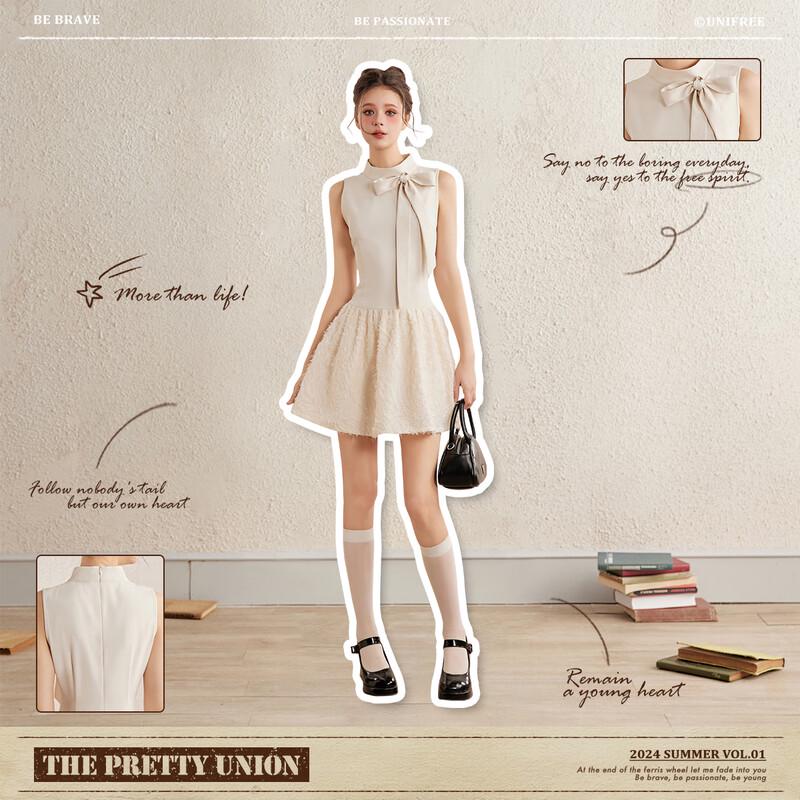 UNIFREE Elegant Bow-Knot Stand-Collar Mini Dress