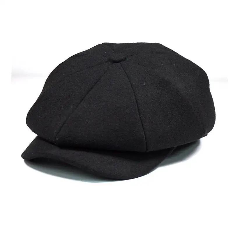 

Male Plus Size Ivy Hat Big Head Man Felt Newsboy Cap Dad Leisure Beret Caps Winter Wool Flat Octagon Caps 55-59cm 60-62cm 60-62cm чорний