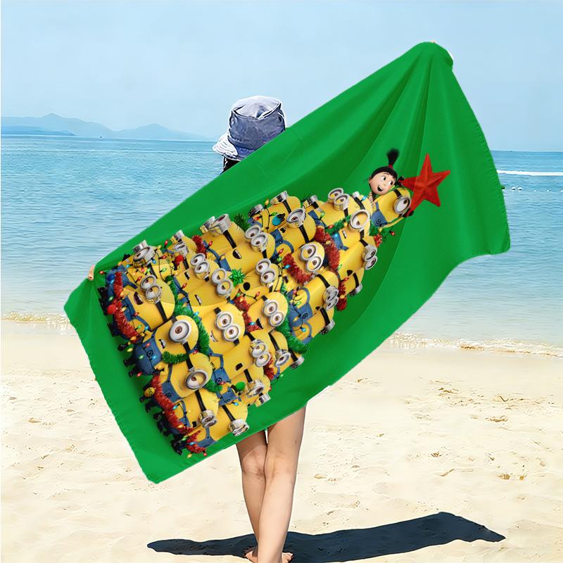 1Pc Christmas Minions Celebration Beach Towel Microfiber Beach Towel Thin Absorbent For Beach Swimming Yoga Bath Sports