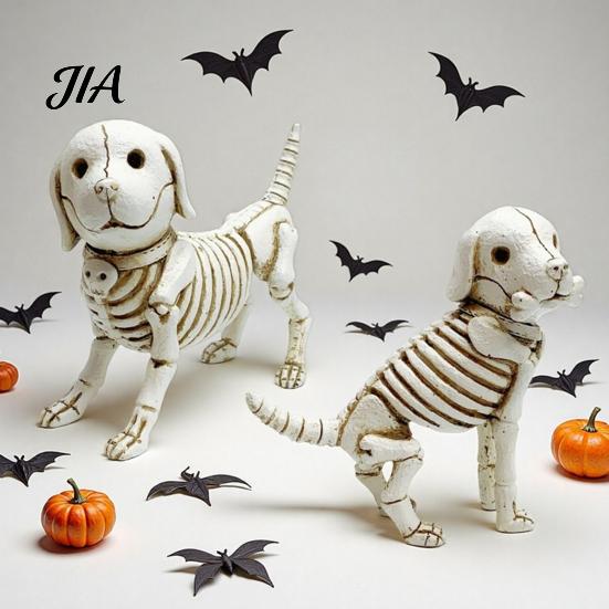 Durable Synthetic Resin Crafts Skull Puppy Figurine, Halloween Retro Skeleton Dog Statue, Personalized Gift Ideas Gothic Desktop Ornament for Bars And