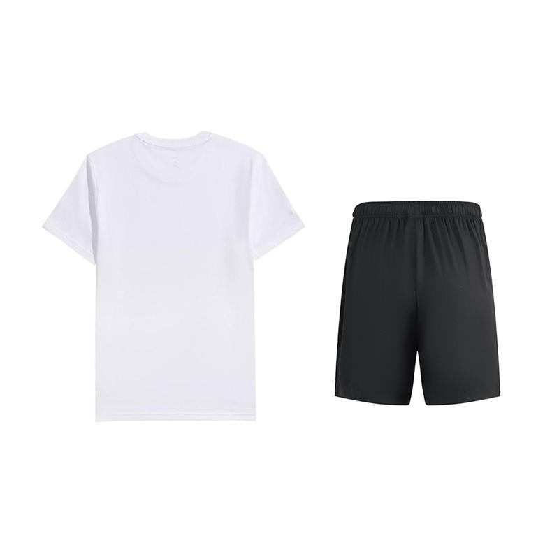 Li-Ning Solid Color Round Neck Short Sleeve T-Shirt Casual Comfortable Letter Shorts Sports Suit Unisex Sportswear AHSUA49-1+YKSV115-1