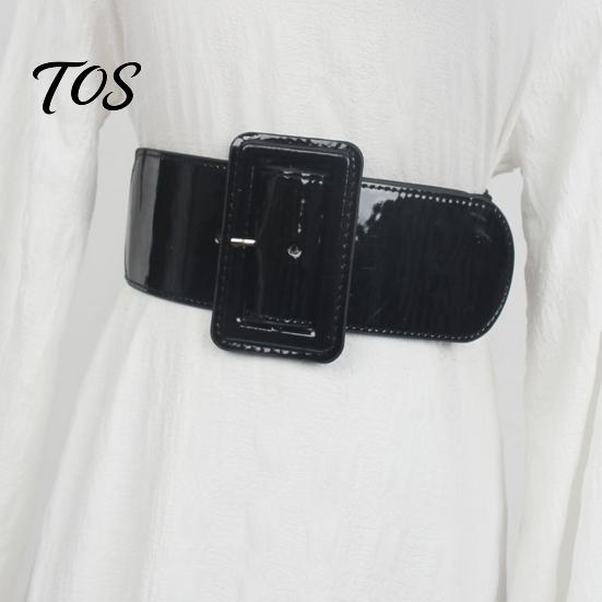 Adjustable Buckle Belt Size Women Belt, Wide Elastic Waistband Faux Leather Flexible Stretch with Square Buckle, Stretchy Dress Fashion Accessory