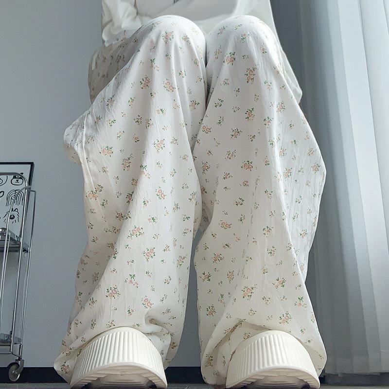 

Женские белые брюки-палаццо из ледяного шелка с цветочным принтом - Коллекция Yamamoto 2025 для весны, лета и осени - Повседневный, миниатюрный, текстурированный дизайн XL (121-130 lbs)