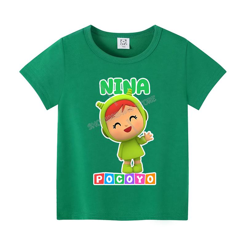 Pocoyos T-shirt for Children New Round Collar Clothing Colored Short Sleeve Kawaii Anime Clothes Cartoon Sunmer Tee Top Kid Gift