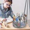 360-Degree Rotating Lace Metal Pen Holder with Large Capacity, 4-Grid Organizer, Perfect for Small Item Storage, Stationery, Cosmetics, and More.