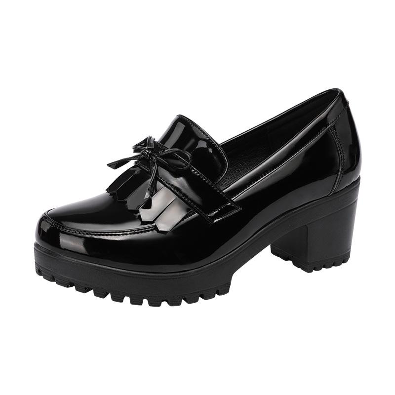 Small Size 32-43 Shallow Patent Leather Women Shoes Oxfords Women 2024 Spring Slip On Med Block Heels Platform Pumps Office Mom