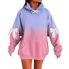 Ladies' Gradient Printed Bow Long Sleeved Loose Fitting Headband With Rope Hooded Sweatshirt Top