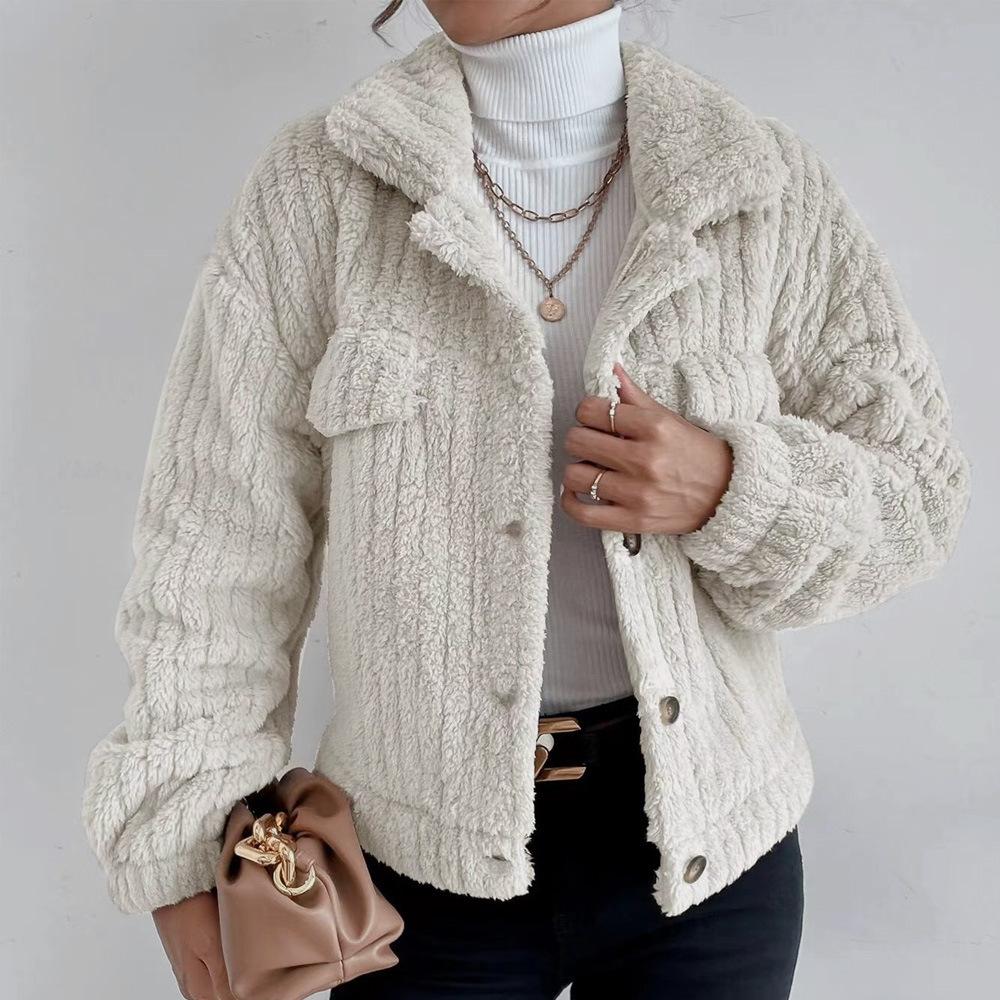 Women Plush Jacket Faux Fur Thick Coat Casual Long Sleeve Loose Overcoat Female Outerwear Autumn Winter Ladie Button Coat