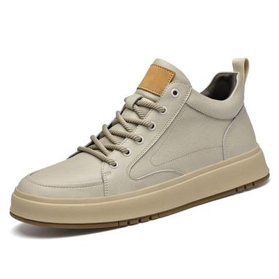 2024 Spring Autumn New Men's Genuine Leather Casual Shoes Thick Sole Elevated Shoes Fashion Men's Oxford Shoes Outdoor Beige
