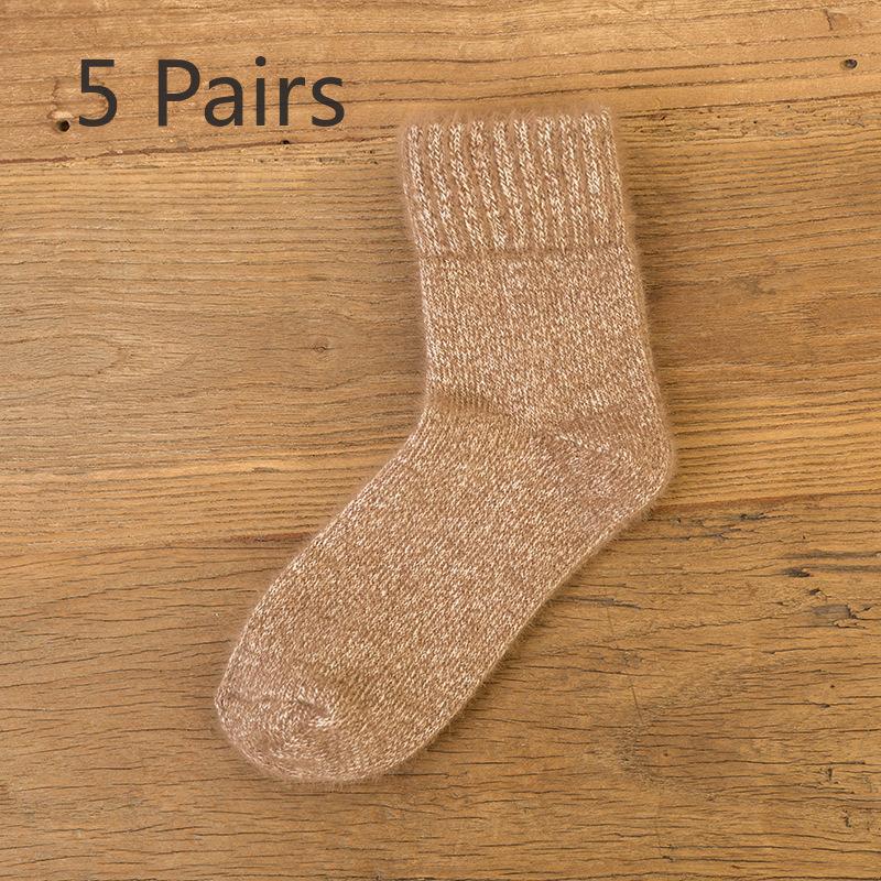 5 Pairs of Winter Female Solid Color Imitation Mink Wool and Thick Warm Rabbit Wool Tube Socks