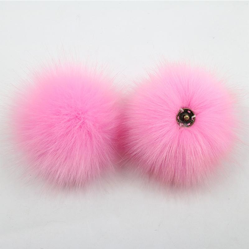 2Pcs Faux Fox Fur Pom-Pom for Hats DIY Crafts Hairball Hat Ball Pompom for Handicrafts with Press Button Toys Accessories