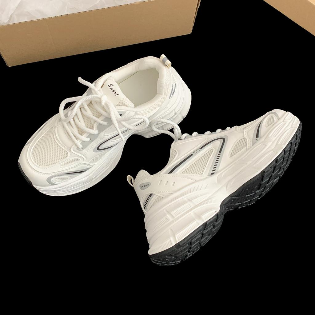 Popular Retro White Platform Dad Shoes Women's 2025 New Autumn Skirt Heightening Soft-soled Sneakers