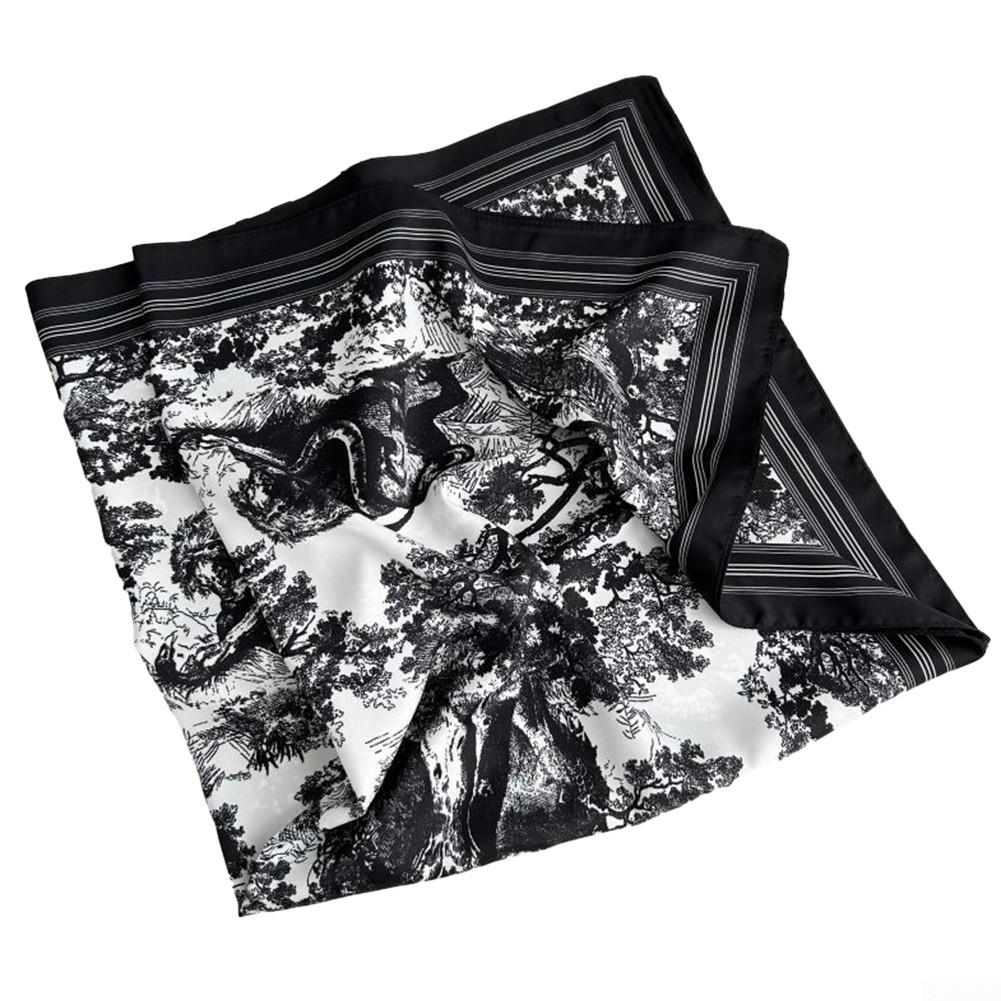 

Шелковый шарф Роскошный принт Без эластичности Косая линия печати 90cm чёрный