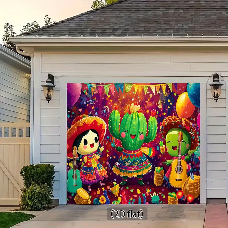 2D Mexican Fiesta Background, Dancing Cactus & Balloons Photo Booth Backdrop