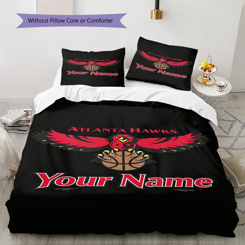 Name Custom Atlanta hawks Logo Pattern Bedding Set Quilt Cover Pillowcase Home Decor Gift (1 * duvet cover + 2 * pillowcase, without core)