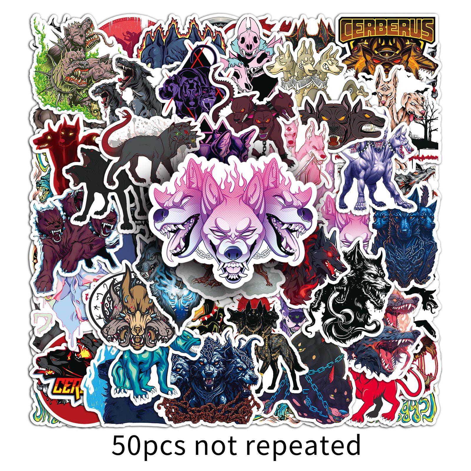 50 Waterproof Cerberus Stickers - Scary Three-Headed Hellhound for Suitcase Decoration