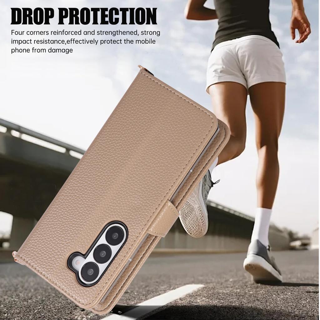 Crossbody Flip Leather Wallet Case with Mirror Card Holder Lanyard Strap Cover for Samsung Galaxy Z Fold 7 6 5 Fold7 Fold6 5G