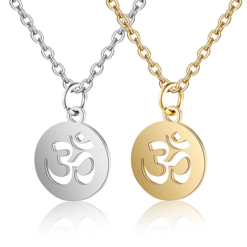 Hindu Buddhist Om Pendant Necklaces for Women Men Indian Yoga Stainless Steel Jewelry Gift