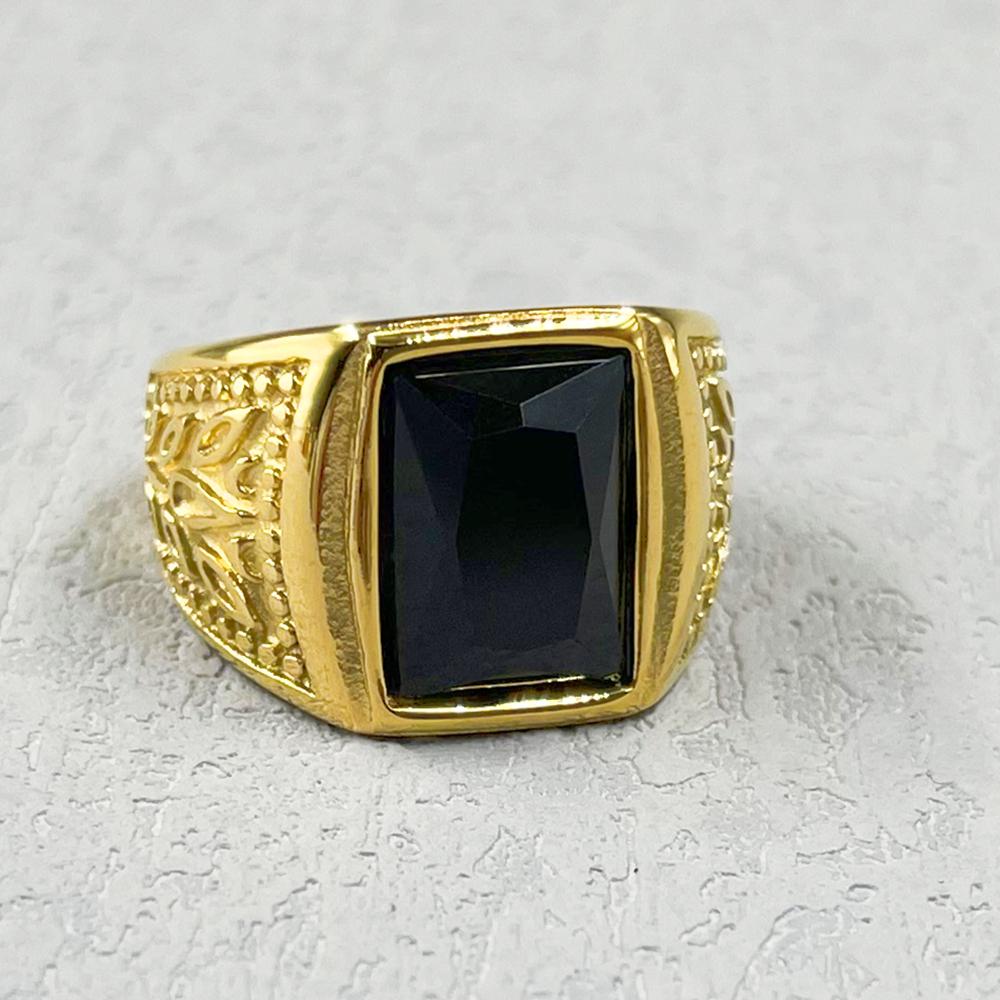 Vintage Gothic Edelstahlringe für Männer und Frauen Gravierte Blumen mit rotem großem Stein Schmuck