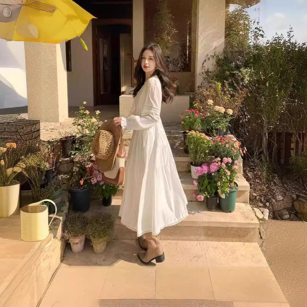 New Dopamine Spring Popular Small Fragrant Wind Tea Wear White Dress Fashion Temperament