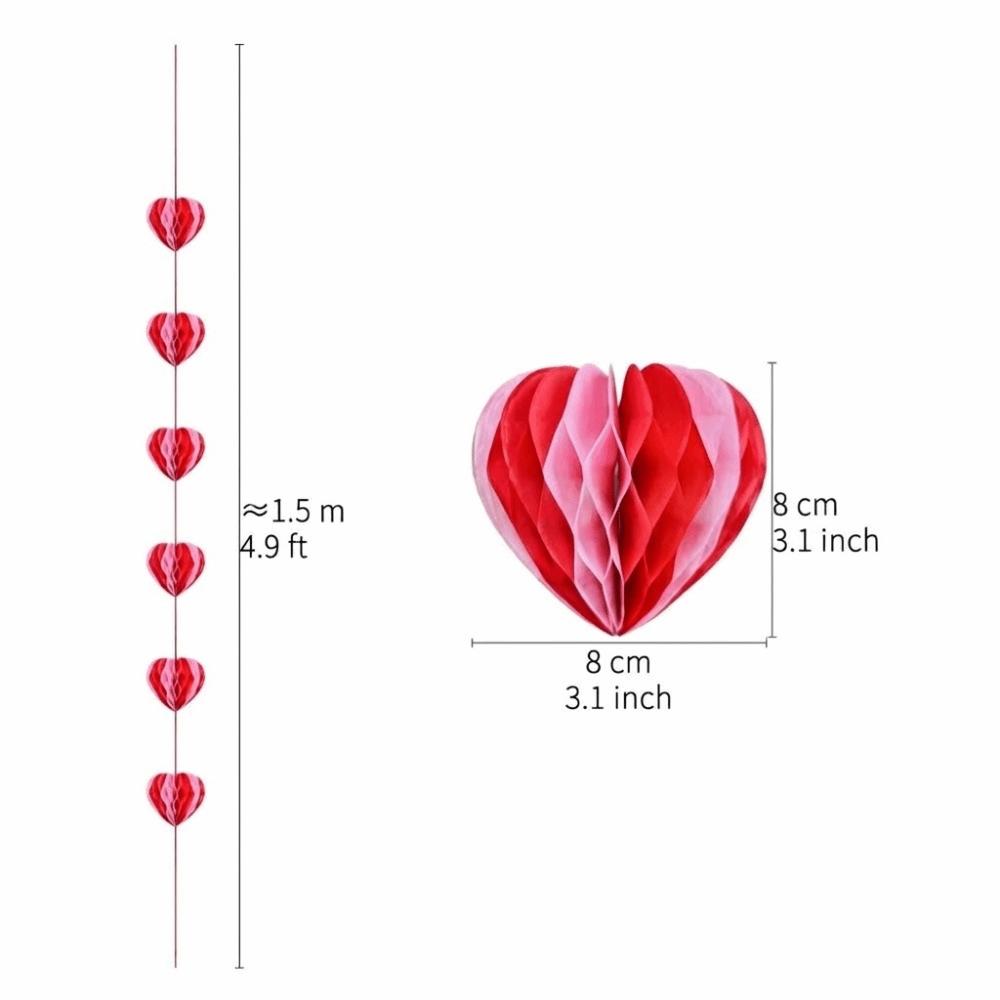 1.5m Heart Honeycomb Ball String Stereoscopic Valentines Day Decoration Lantern  Bridal Shower
