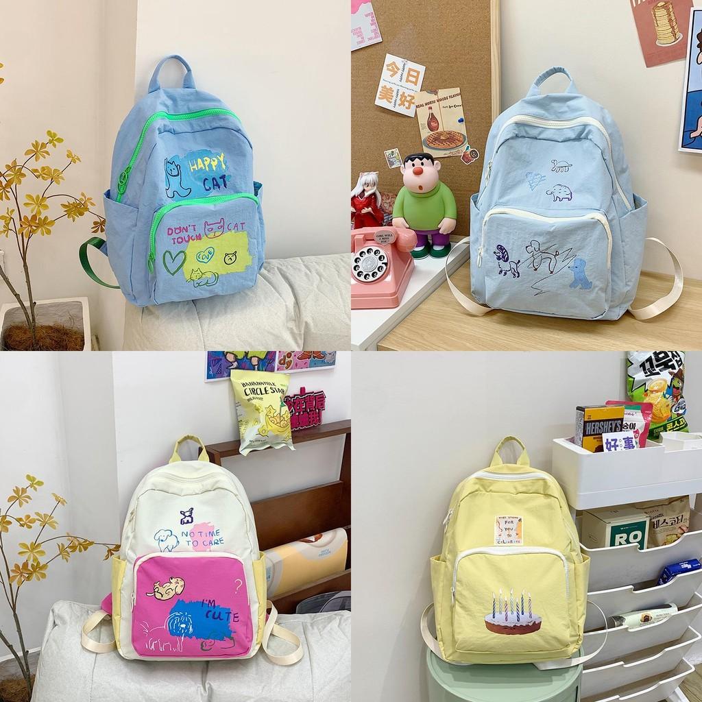 Cute Cake Birthday Puppy Cat Letter Cartoon Graffiti Student Backpack For Teen