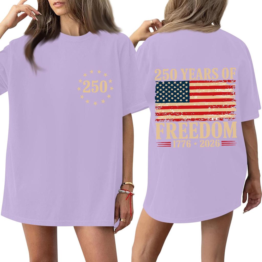 Women's Fashionable Casual Short-Sleeve Round Neck Printed T-Shirt For The 250th Anniversary Of The Founding Of The United States