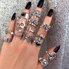 Punk YinYang Ring Set for Women Gothic Black Heart Butterfly Vintage Ghost Silver Color  Plated Retro Rhinestone Finger Jewelry