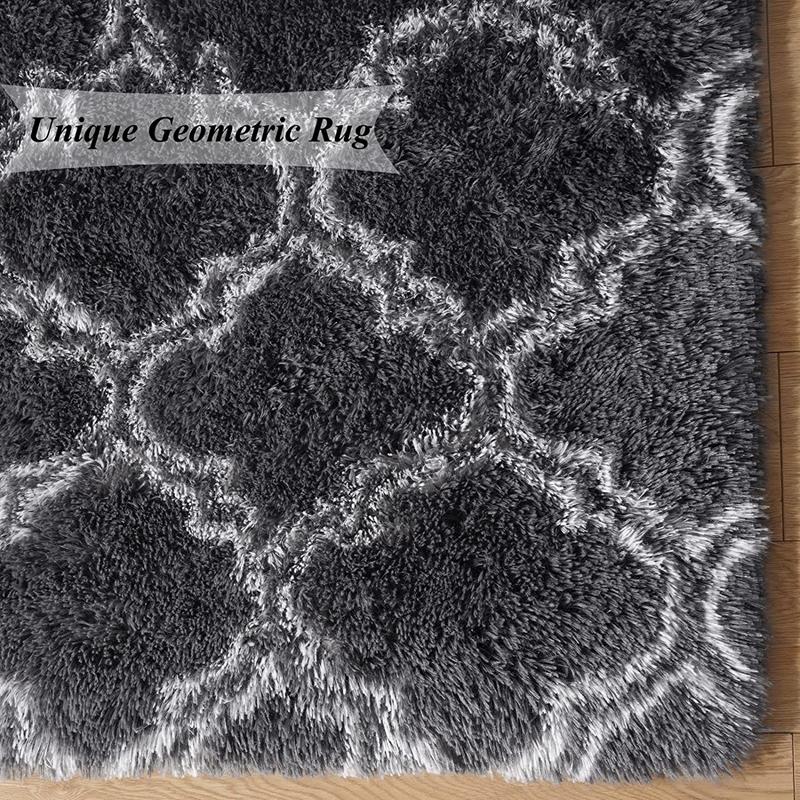 Inyahome Large Rug Fuzzy Fluffy Shaggy Indoor Black White Carpets Modern Moroccan Mats for Living Room Non Slip Nursery Rugs