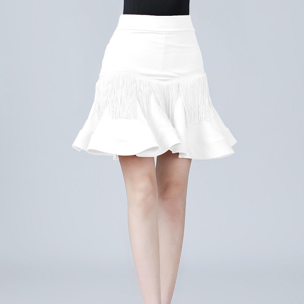 Latin Dance Women's Short Skirt Senba Belly Modern Dance V-shaped Tassels Fishbone Skirt
