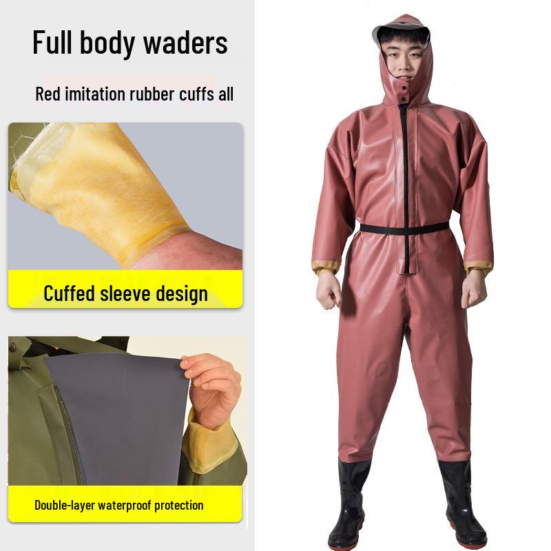 PVC Full Body Fishing Waders - Thickened One-Piece Wading Pants for Fishing and Lotus Root Digging