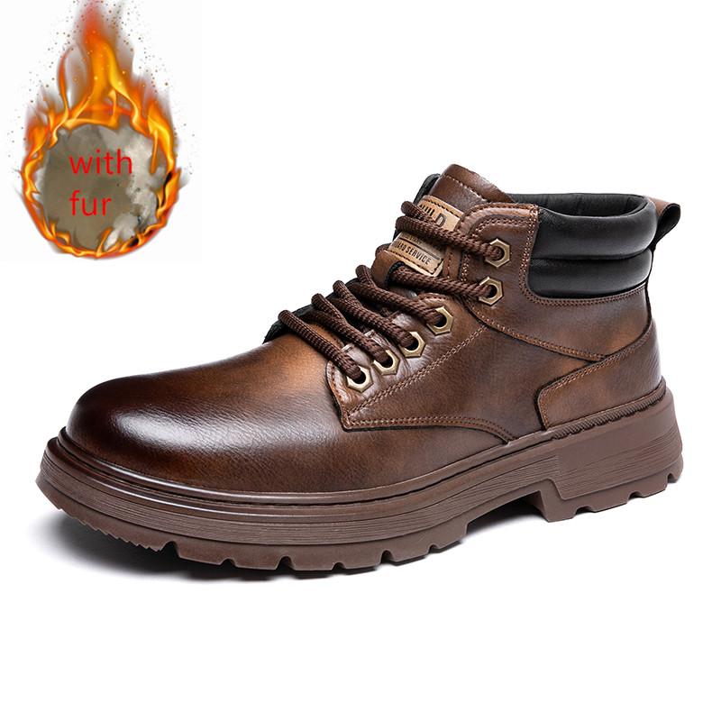 Fashion Men Retro Work Ankle Boots Winter Thick Bottom Casual ankle Boots Leather Chelsea Desert Waterproof Boots Male cotton shoes