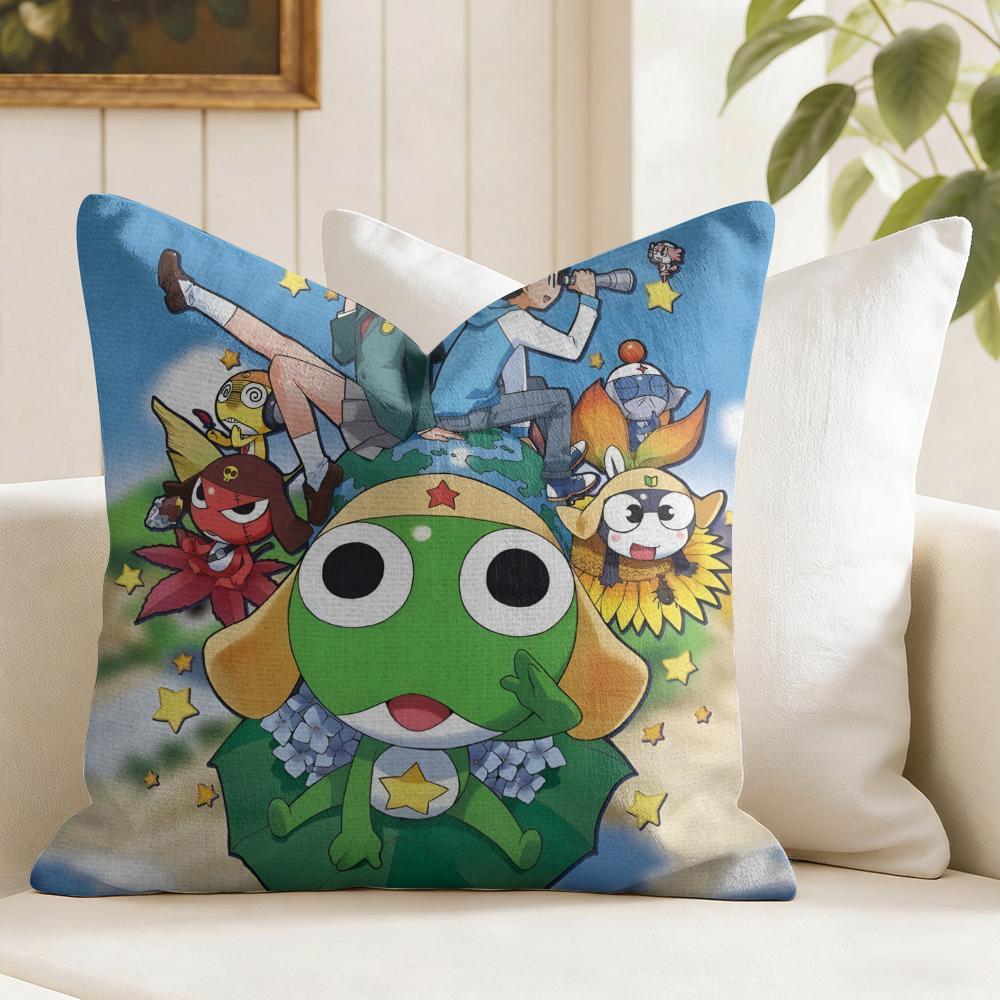 Keroro Gunsou Frog Cushion Cover Eco Linen Pillow Case DoubleSided Print Breathable Durable Zipper Home Decor Gift