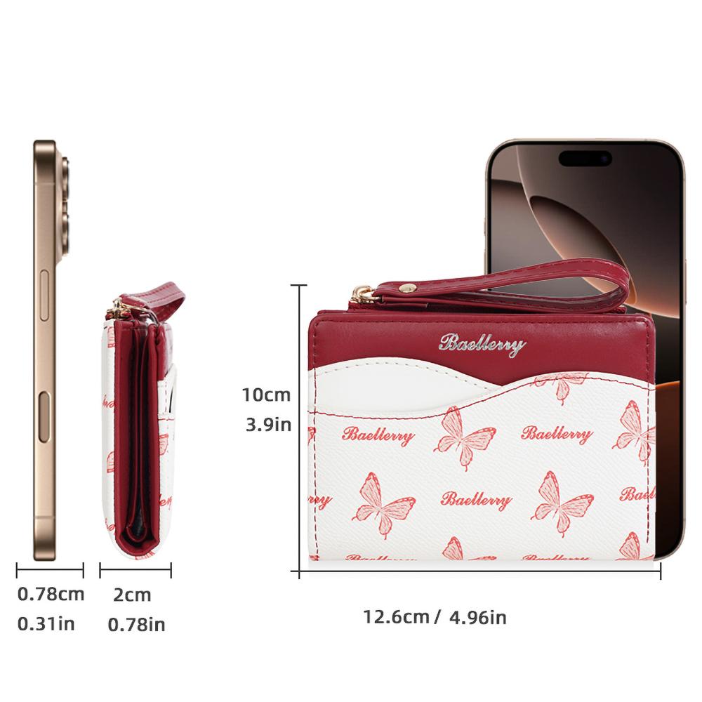 Color Block Wallet Ins Short Bifold Purse for Girls Butterfly Print PU Card Holder
